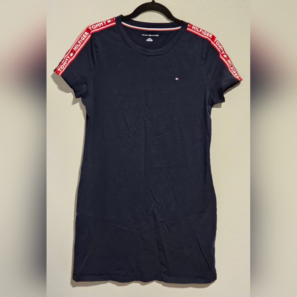 Tommy Hilfiger Navy Dress with Red Logo Sleeves size Medium